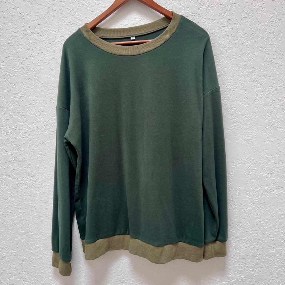Womens Green Crew Neck Long Sleeve Fleece Sweatshirt Pullover Top‎ XL